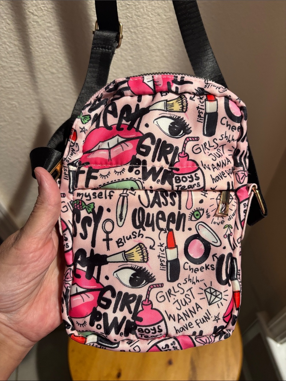 Girl Power Pink Graphic Print Crossbody Bag